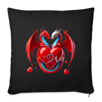Duo d’amour au cœur de dragon - Coussin et housse de 45 x 45 cm - noir - Devant