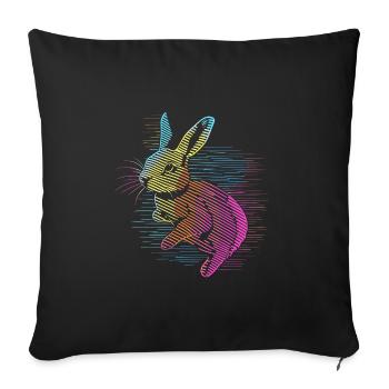 Farbenfroher Hase in retro Streifen - Sofakissen mit Füllung 45 x 45 cm - Schwarz - Vorne