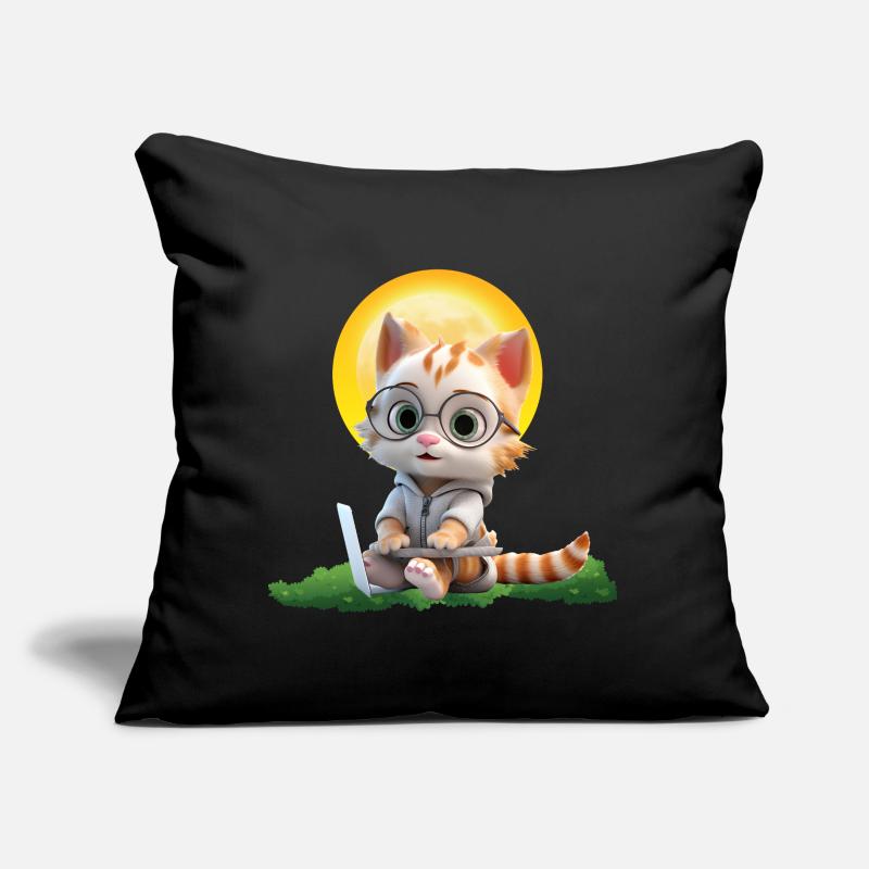 Smart Cat Sun Coder: Kitten Laptop Art Print Sofa pillow with filling 45cm x 45cm
