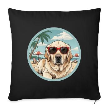 Golden Retreiver Dog on the Beach with Red Glasses - Sofa pillow with filling 45cm x 45cm - black - Front