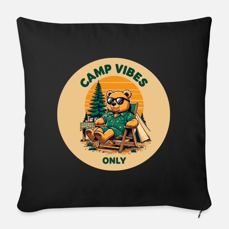 Camp Vibes Bär Camping Logo - Sofakissen mit Füllung 45 x 45 cm - Schwarz