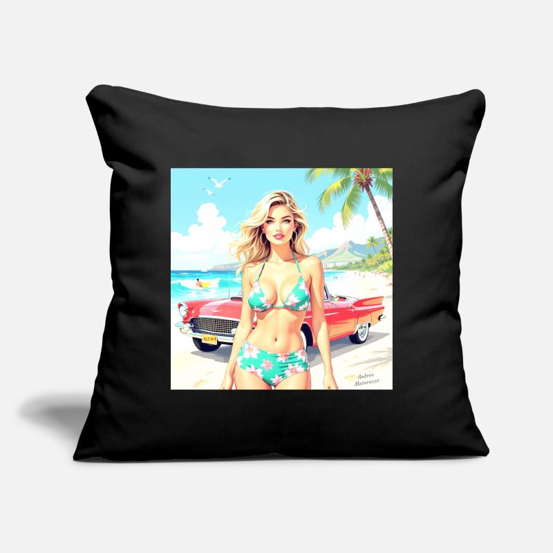 Frau am Strand mit Oldtimer Sofakissen mit Füllung 45 x 45 cm