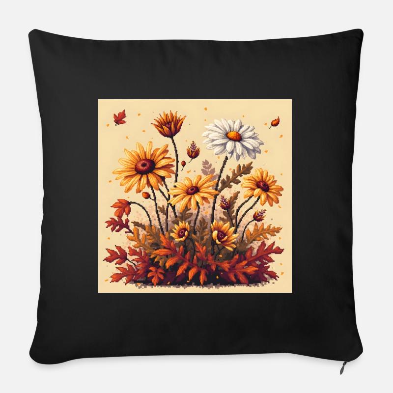 8-Bit Autumn Blooms - Sofakissen mit Füllung 45 x 45 cm - Schwarz