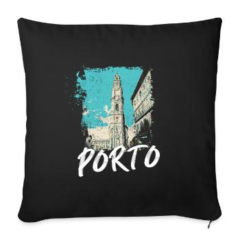 Tour des Clérigos Porto illustration artistique - Coussin et housse de 45 x 45 cm - noir - Devant