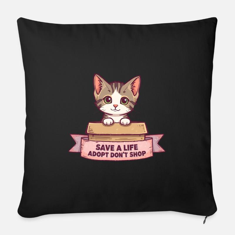 Süße Katze Adopt Don’t Shop Design - Sofakissen mit Füllung 45 x 45 cm - Schwarz
