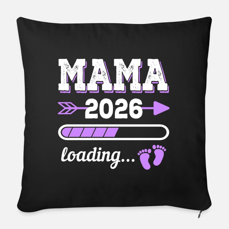 Maman 2026 Loading Idée cadeau de grossesse - Coussin et housse de 45 x 45 cm - noir