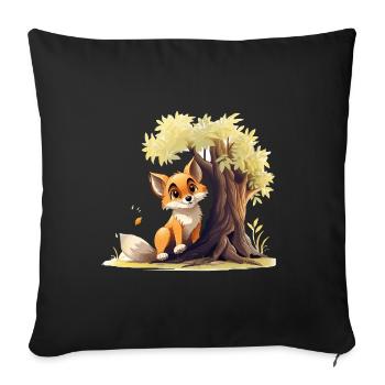 Waldfuchs am goldenen Baum - Sofakissen mit Füllung 45 x 45 cm - Schwarz - Vorne