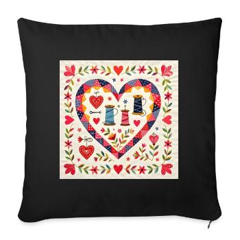 Patchwork Herz mit Garnen - Sofakissen mit Füllung 45 x 45 cm - Schwarz - Vorne