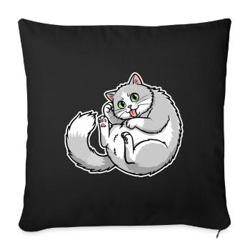 Chat Gris et Blanc Rigolo Langue Sortie Mignon - Coussin et housse de 45 x 45 cm - noir - Devant
