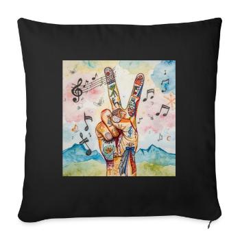 Tatouage de doigt de paix Art musical - Coussin et housse de 45 x 45 cm - noir - Devant