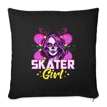 Skater Girl Longboard Skateboard Geschenkidee - Sofakissen mit Füllung 45 x 45 cm - Schwarz - Vorne