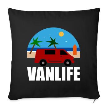 VAN LIFE - La plage - Van rouge - Coussin et housse de 45 x 45 cm - noir - Devant