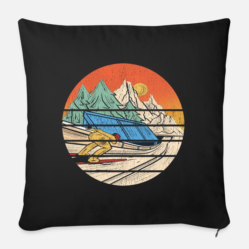 Sauteur à ski Figure Saut à ski Cadeau Vol à ski - Coussin et housse de 45 x 45 cm - noir