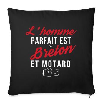 l homme parfait est breton et motard - Coussin et housse de 45 x 45 cm - noir - Devant