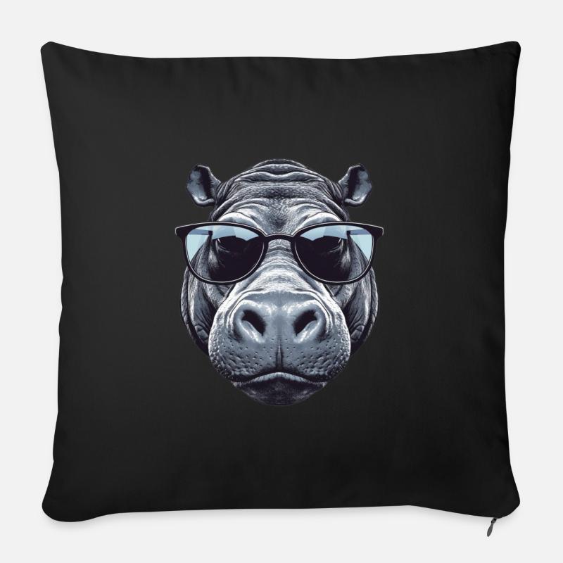 Nilpferd mit Sonnenbrille - Sofakissen mit Füllung 45 x 45 cm - Schwarz