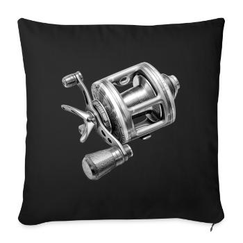 Fishing reel hand-drawn - Sofa pillow with filling 45cm x 45cm - black - Front