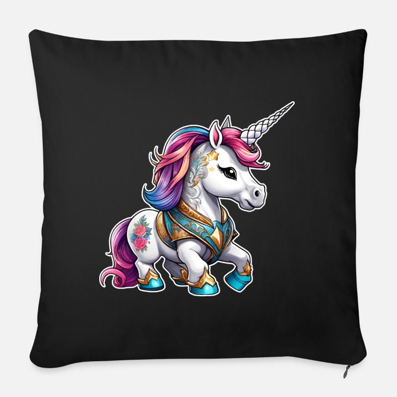 Niedliches Regenbogen Einhorn mit Tattoos - Sofakissen mit Füllung 45 x 45 cm - Schwarz