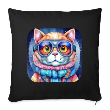 Chat cool - Coussin et housse de 45 x 45 cm - noir - Devant
