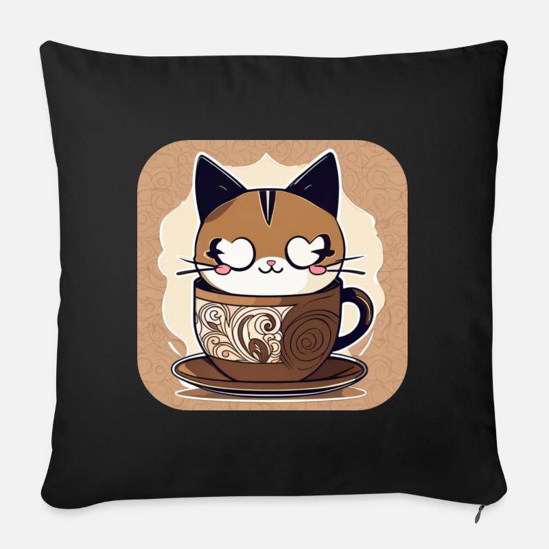 Chat de café mignon - Coussin et housse de 45 x 45 cm - noir
