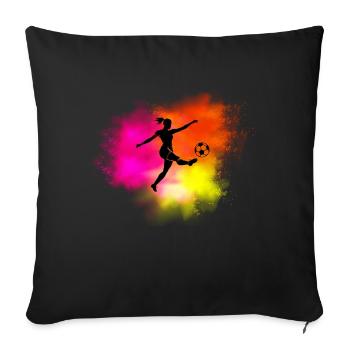 Coloré Femme Joueur De Football Fille Et Femmes Motif De Football - Coussin et housse de 45 x 45 cm - noir - Devant