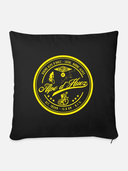 Alpe d Huez, gelb, Rennrad, Radsport, Fahrrad - Sofakissen mit Füllung 45 x 45 cm - Schwarz