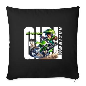 Motocross de course pour filles - Coussin et housse de 45 x 45 cm - noir - Devant