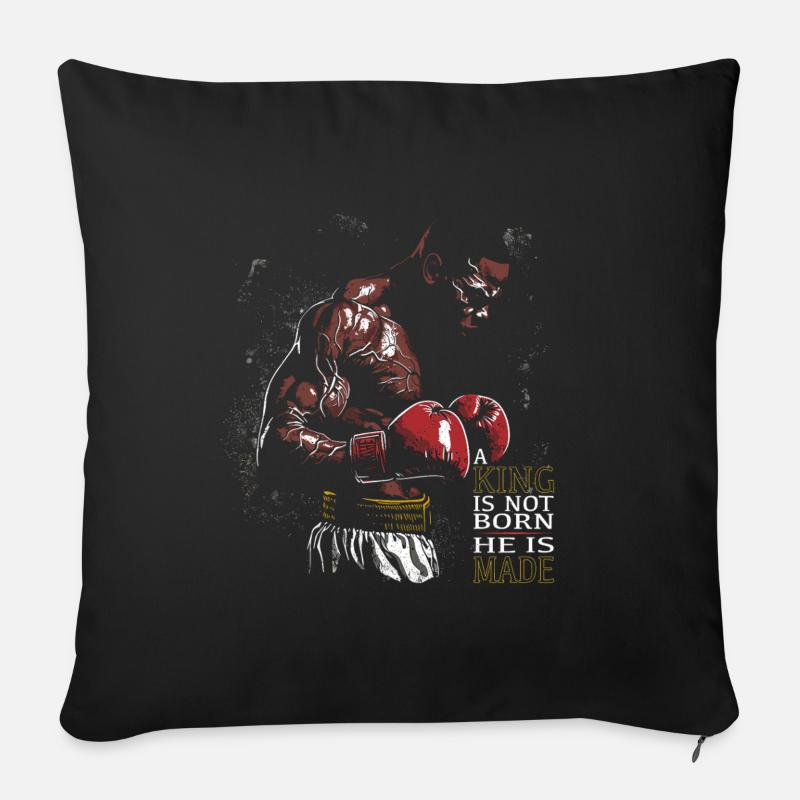 Le roi de la boxe n’est pas né, il est fait motivation de combat - Coussin et housse de 45 x 45 cm - noir