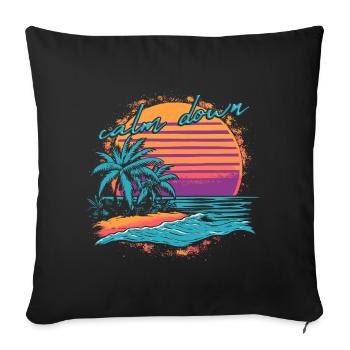 Se calmer, plage, coucher de soleil, palmiers, vacances, l’heure du bain - Coussin et housse de 45 x 45 cm - noir - Devant