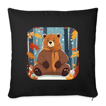 Lässiger Bär im Herbst - Sofakissen mit Füllung 45 x 45 cm - Schwarz - Vorne