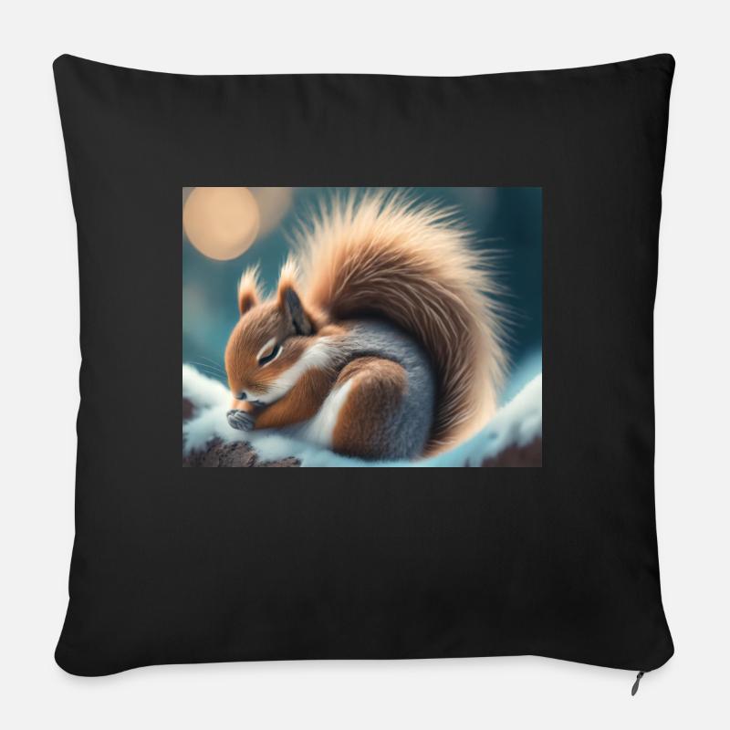 Niedliche Tiere im Winterschlaf – Eichhörnchen - Sofakissen mit Füllung 45 x 45 cm - Schwarz