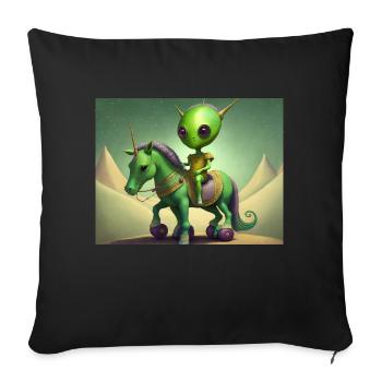 mignon petit extraterrestre vintage vert chevauchant un cheval - Coussin et housse de 45 x 45 cm - noir - Devant