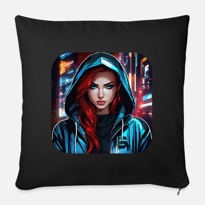 Fille cyberpunk cool II - Coussin et housse de 45 x 45 cm - noir