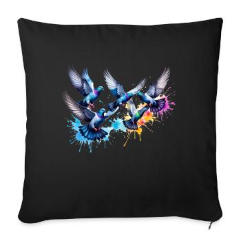 birds, colorful birds, illustration, doves, dove - Sofa pillow with filling 45cm x 45cm - black - Front