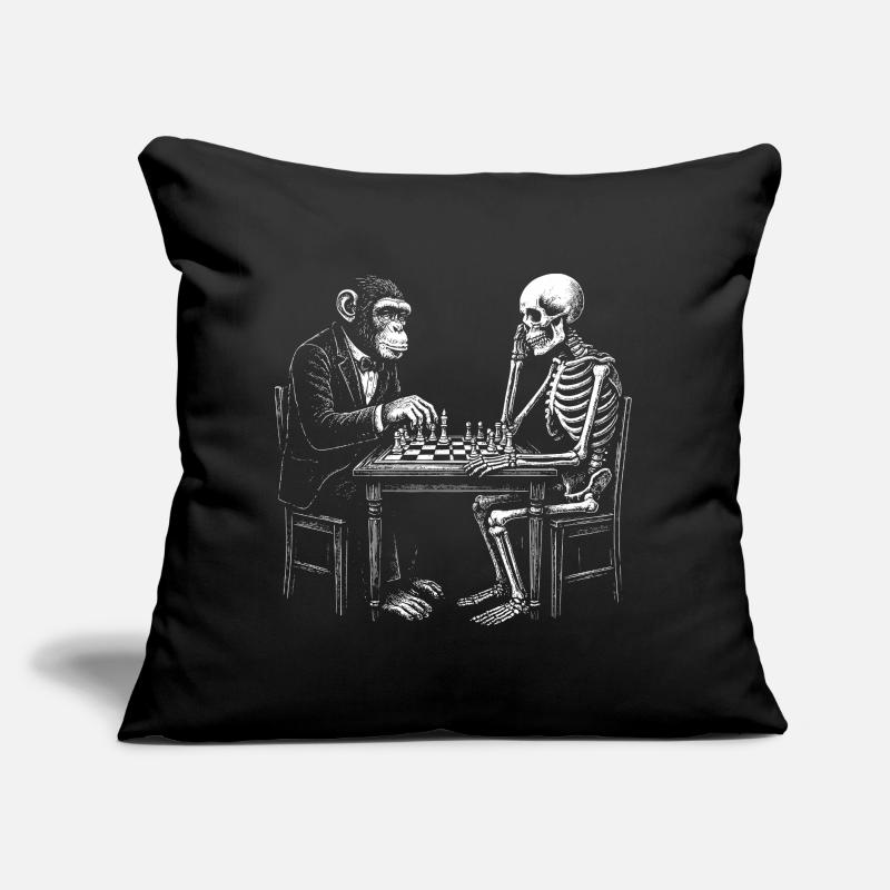 Skeleton and monkey plays chess Sofa pillow with filling 45cm x 45cm