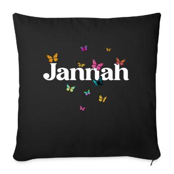JANNAH - Beautiful girl name with butterflies - Sofa pillow with filling 45cm x 45cm - black - Front