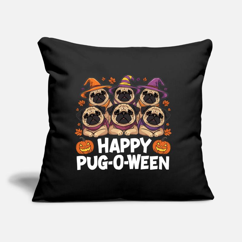 Mops-O-Ween Hexenhut Möpse Sofakissen mit Füllung 45 x 45 cm