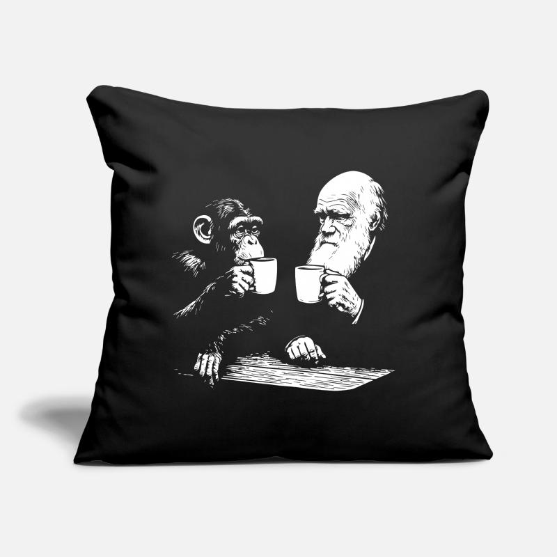 Darwin and monkey drinking Coffee  Sofa pillow with filling 45cm x 45cm