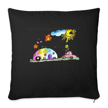 Camping-Caravan mit Auto - Sofakissen mit Füllung 45 x 45 cm - Schwarz - Vorne