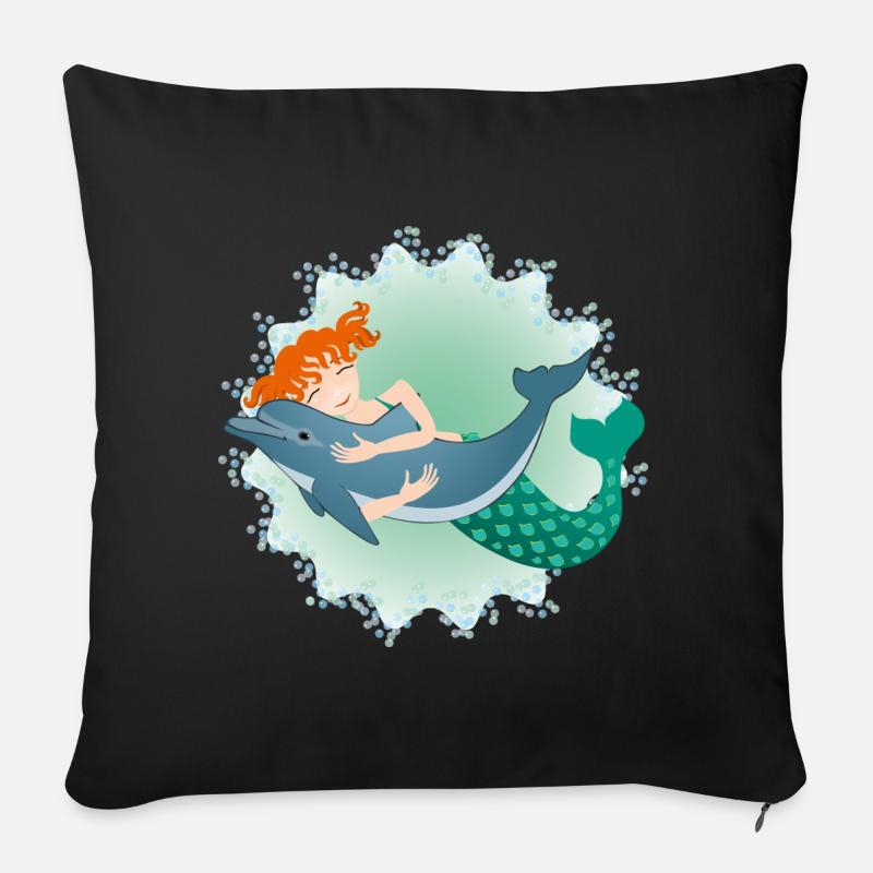 Seejungfrau und Delphin - Sofakissen mit Füllung 45 x 45 cm - Schwarz
