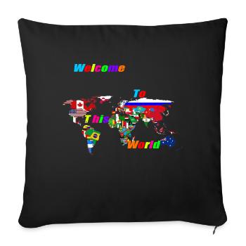 Welcome to this World - Sofa pillow with filling 45cm x 45cm - black - Front