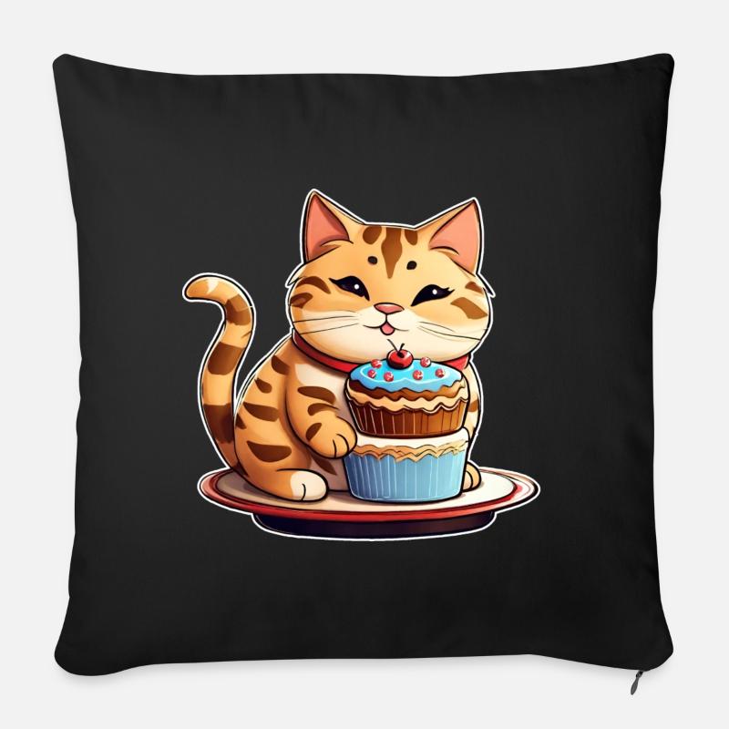 Niedliche dicke Katze mit Cup Cake - Sofakissen mit Füllung 45 x 45 cm - Schwarz
