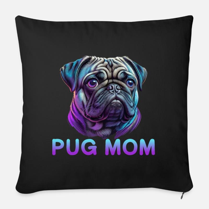 Pug Mom - Sofa pillow with filling 45cm x 45cm - black