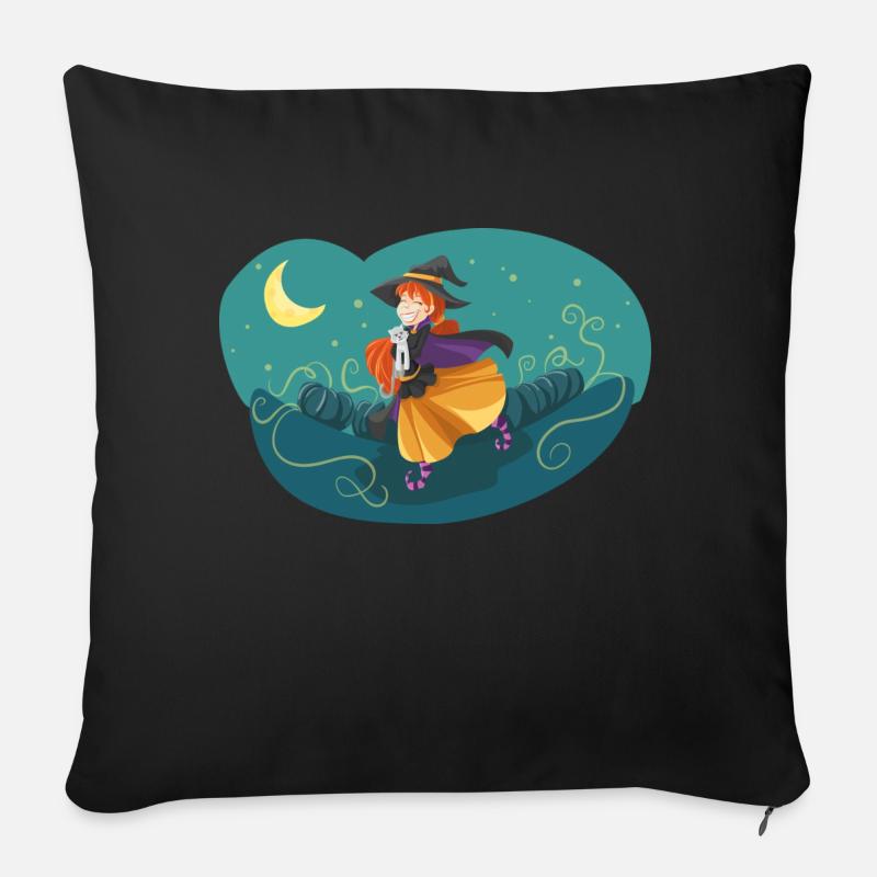 Hexe Nacht Mond Katze - Sofakissen mit Füllung 45 x 45 cm - Schwarz