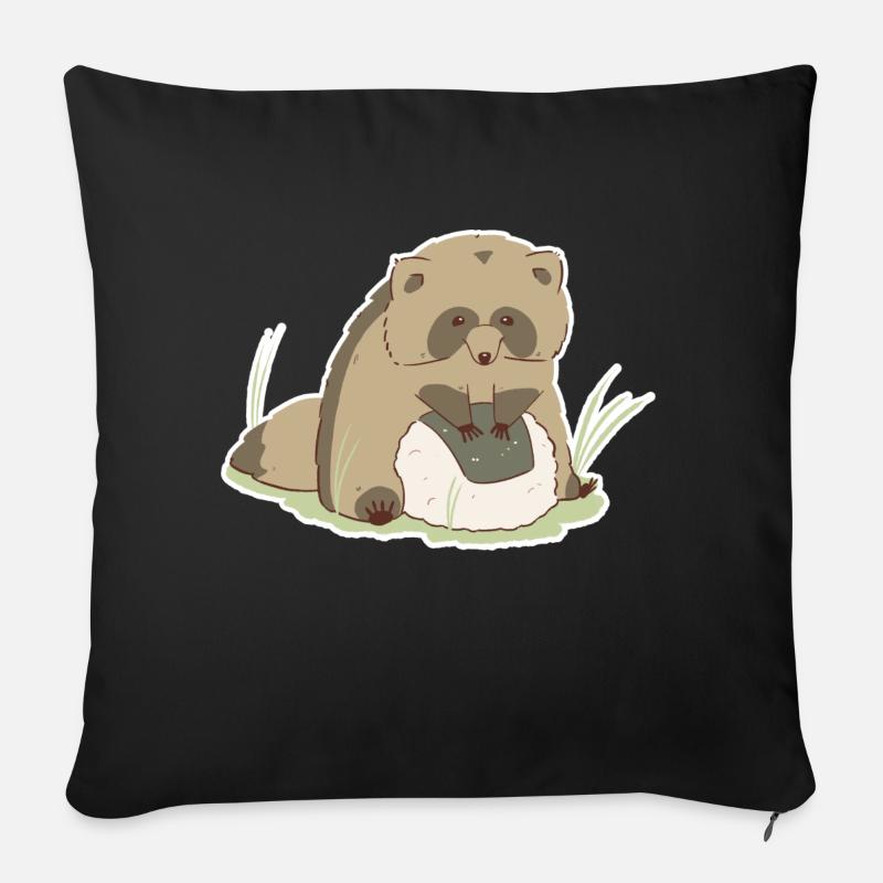 Tanuki affamé - Coussin et housse de 45 x 45 cm - noir