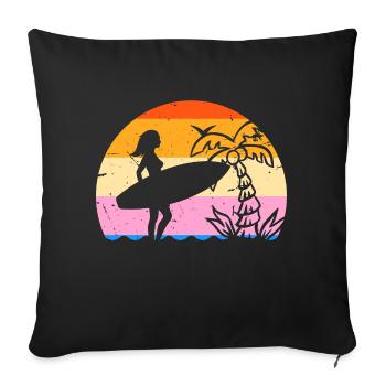 Surfeuse Retro palmier - Coussin et housse de 45 x 45 cm - noir - Devant