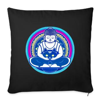 Symbol Buddha with cat - Sofa pillow with filling 45cm x 45cm - black - Front