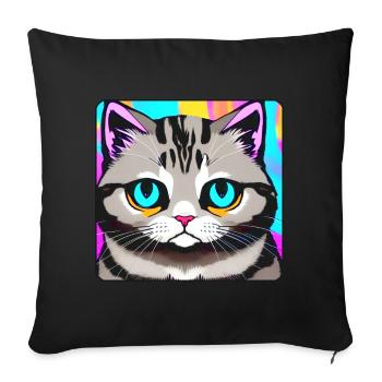 Chat de mauvaise humeur aux couleurs vives - Coussin et housse de 45 x 45 cm - noir - Devant