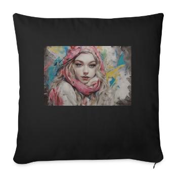 Jolie jeune fille colorée - Coussin et housse de 45 x 45 cm - noir - Devant