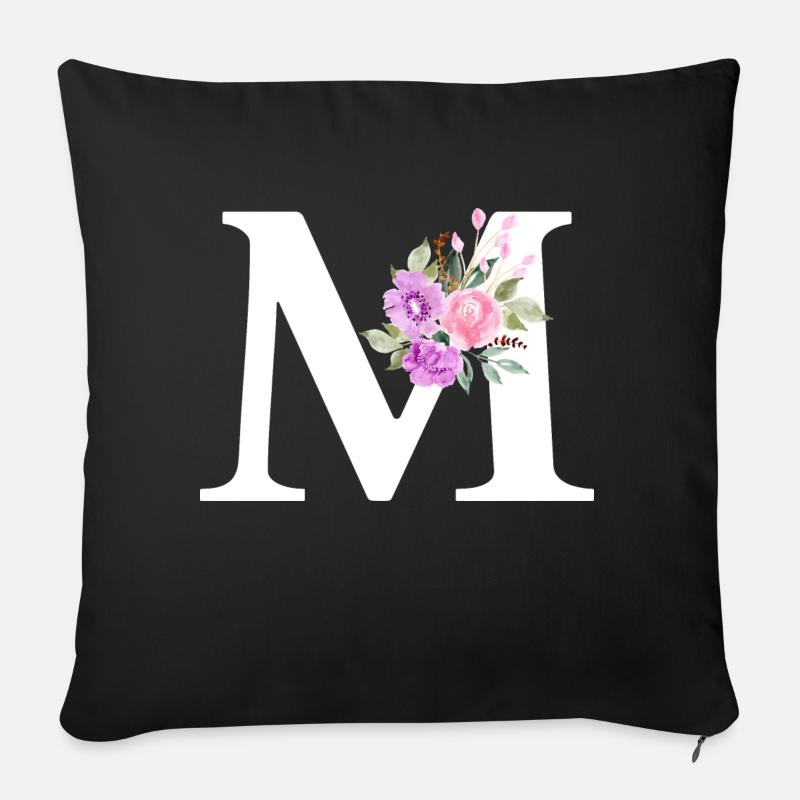 Lila Blumenbuchstabe m - Sofakissen mit Füllung 45 x 45 cm - Schwarz