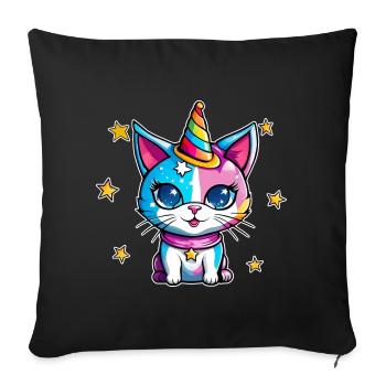 Chat Licorne mignon - Coussin et housse de 45 x 45 cm - noir - Devant
